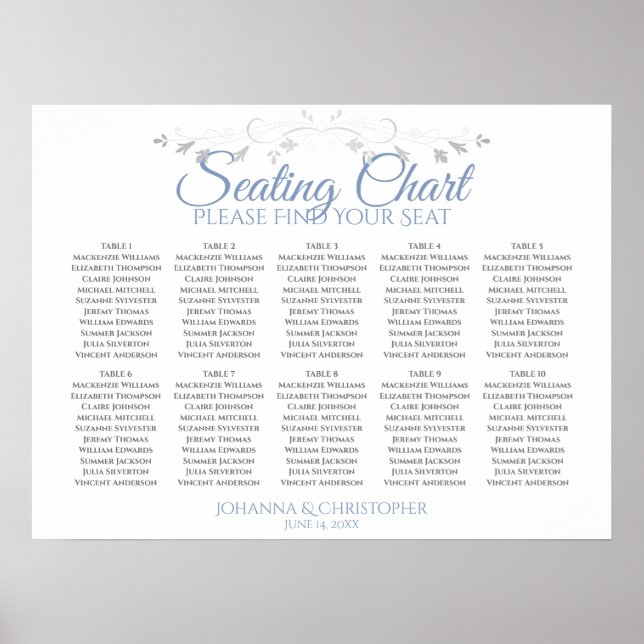 Tableau Mariage de 10 tables bleu et gris (Devant)