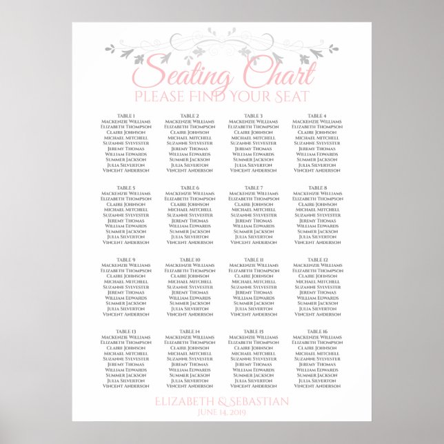 Tableau Mariage de table 16 rose et gris (Devant)