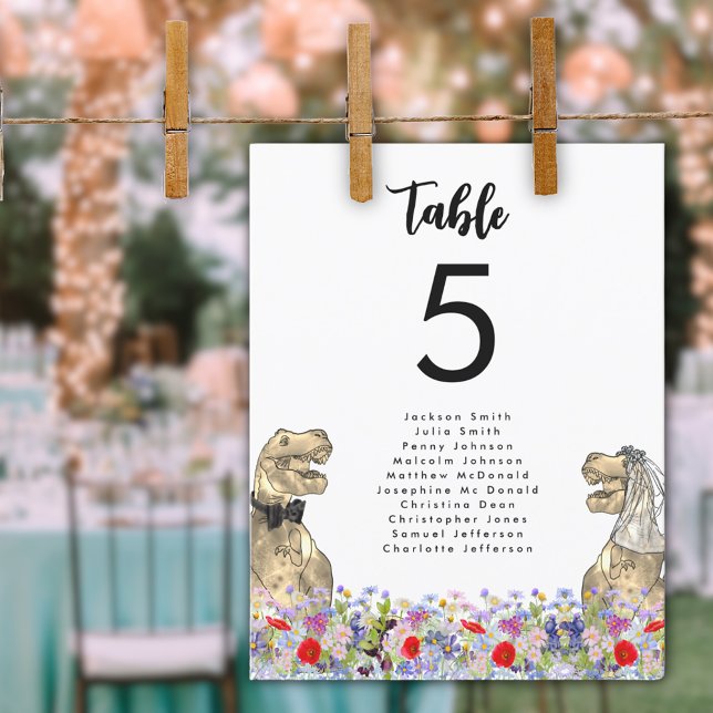 Tableau Mariage de thème Dinosaur (Dinosaur themed wedding table seating chart)
