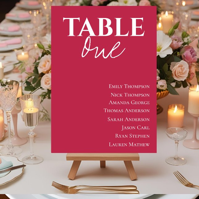 Tableau minimaliste du Mariage magenta invité (Contemporary Magenta Wedding Table Seating Chart)