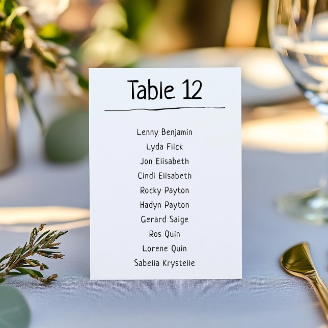 Tableau moderne des numéros de table (Modern Table Number Seating Chart clear numbering system)