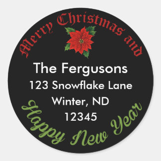 Tableau noir de Noël Poinsettia Étiquette de adres