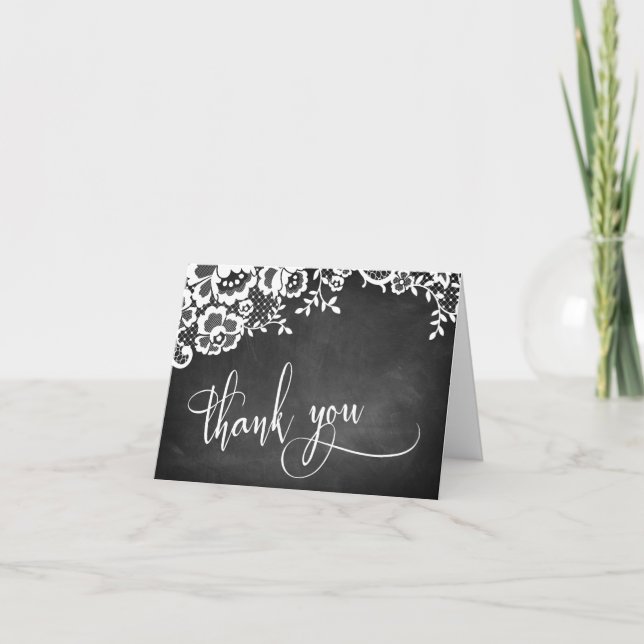 Tableau Noir Dentelle Calligraphie Élégante Merci (Devant)