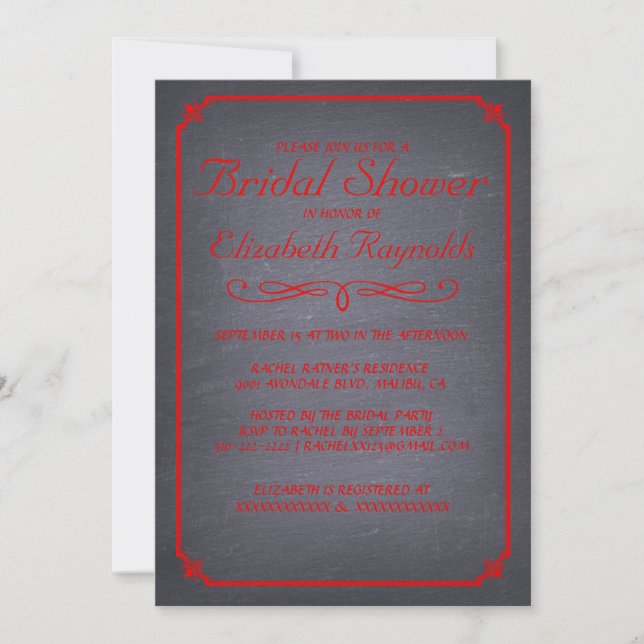Tableau noir et rouge Invitations de douche nuptia (Devant)