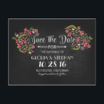 Tableau noir floral enregistrer la date cartes pos<br><div class="desc">Le tableau de bord rustique et moderne enregistre les cartes postales de date avec bouquets floraux,  marguerites,  fleur sauvage et la conception de caractères de script de calligraphie à la mode.</div>