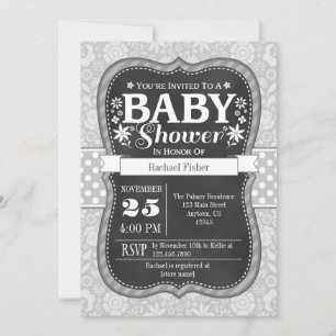 Tableau noir gris Baby shower floral Invitation
