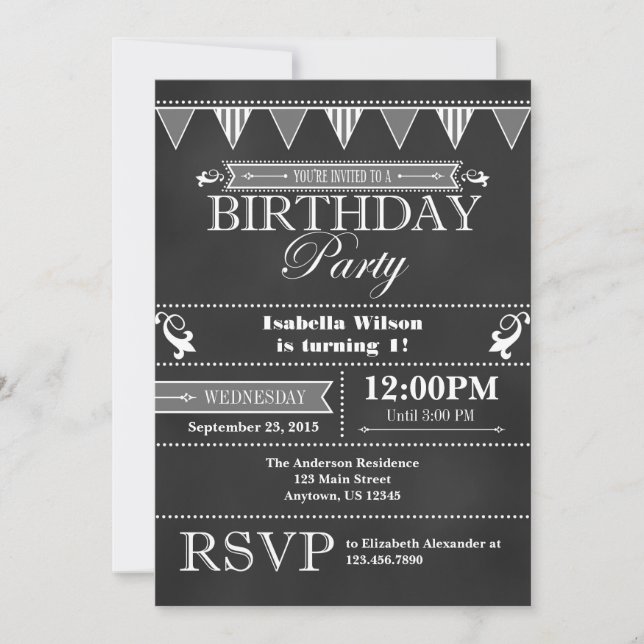 Tableau noir gris Invitation d'anniversaire (Devant)