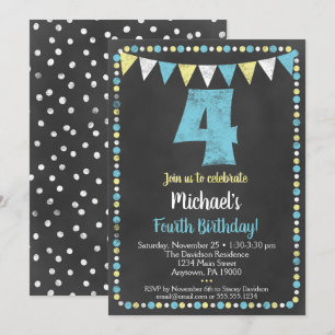 Tableau noir jaune 4e Invitation anniversaire