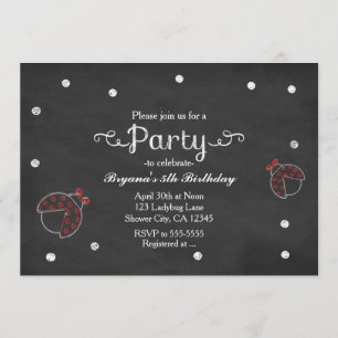Tableau noir Ladybug Dots Invitations de fête d'an