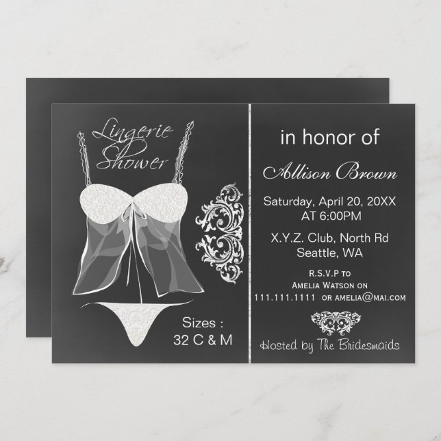 tableau noir Lingerie Douche Invitations (Devant / Derrière)