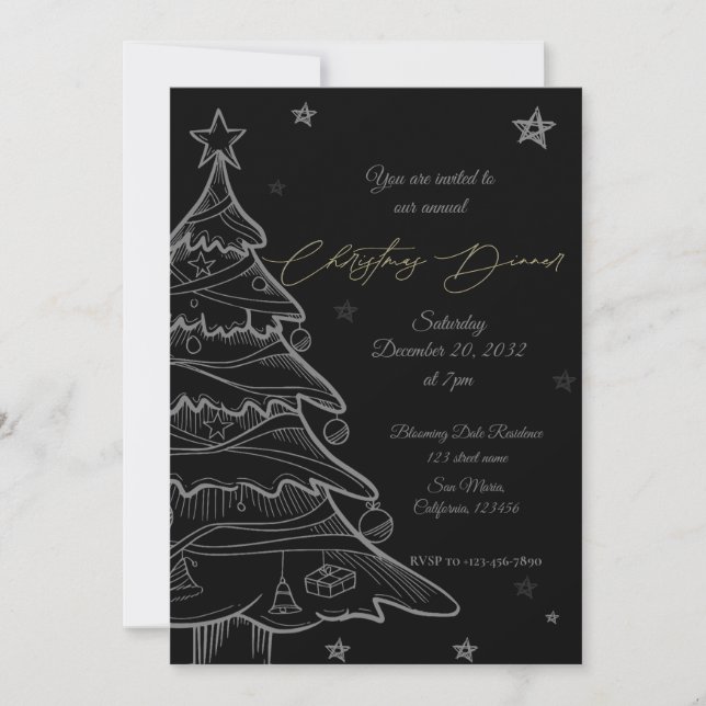 Tableau noir or Noël Dîner Invitation (Devant)