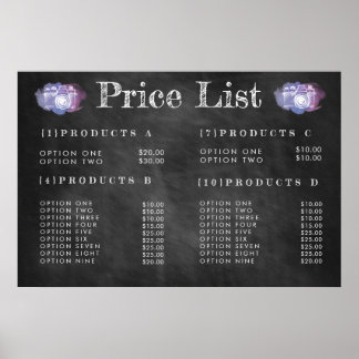 Tableau Noir Photographe Menu Tarif Impression Aff