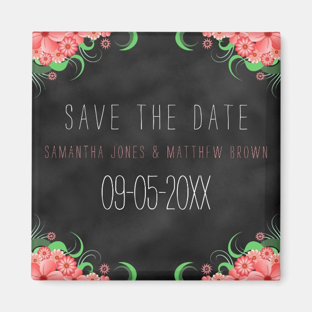 Tableau noir Pink Floral Magnet Réservez la date (Devant)
