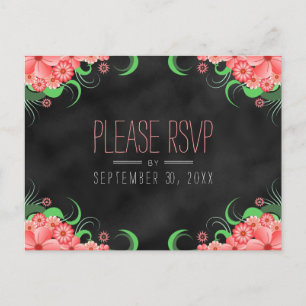 Tableau noir rose floral RSVP Répondre Cartes post
