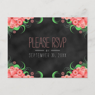 Tableau noir rose floral RSVP Répondre Cartes post