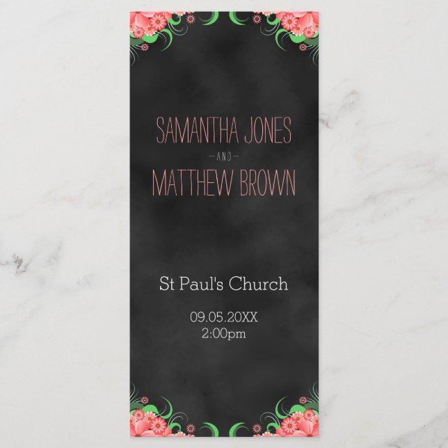 Tableau noir Rose Floral Wedding Cartes Programme (Devant)