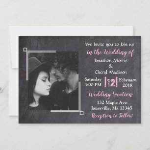 Tableau noir & rose Photo mariage Invitations