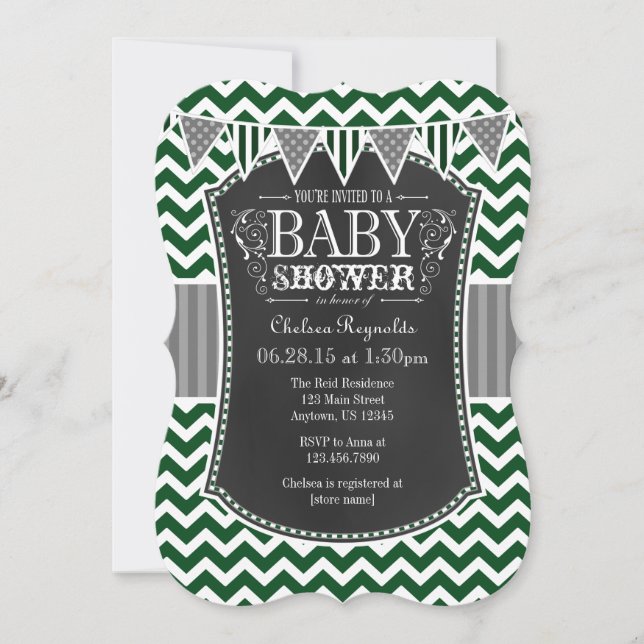 Tableau noir vert Chevron Baby shower Invitation (Devant)