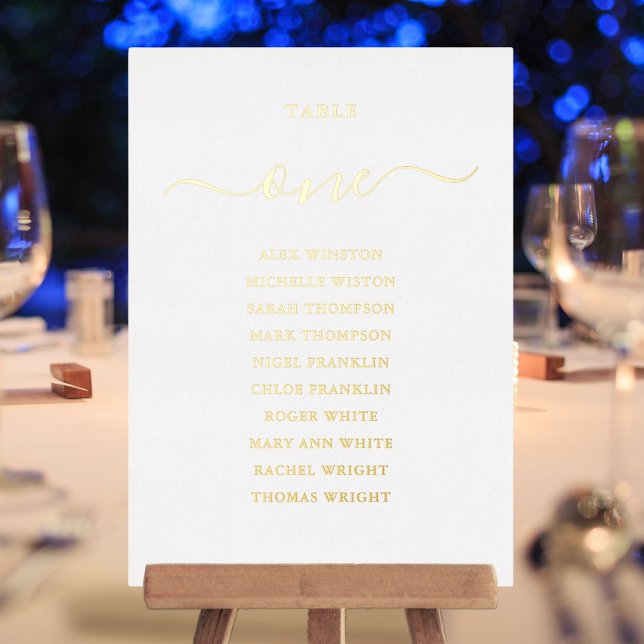 Tableau Numéro de table de l'huile d'or Tableau de (Gold Foil Script Table Number Seating Chart)