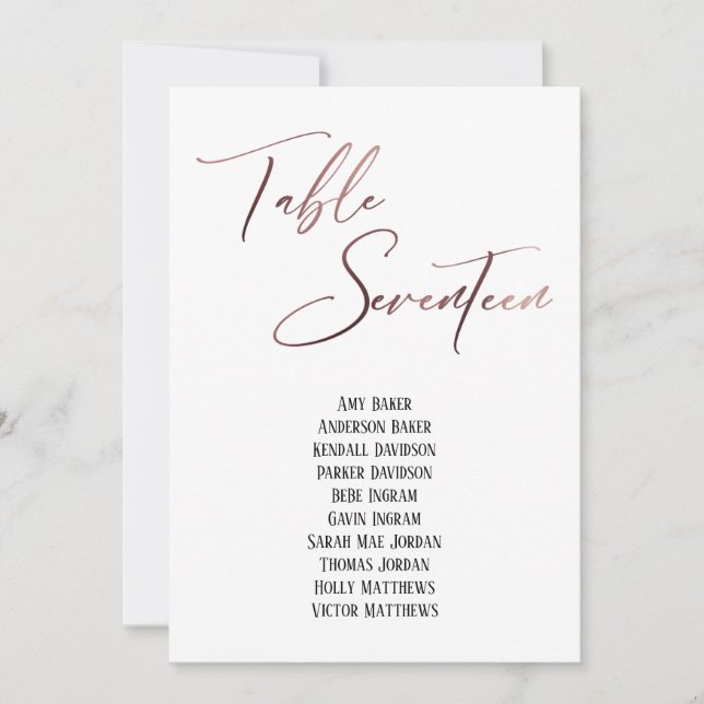 Tableau Rosegold d'écriture manuscrite Dix-sept si (Devant)