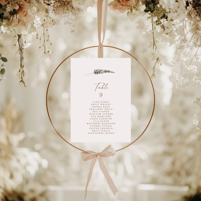 Tableau simple Rustique Floral Numéro de table Siè (Simple Rustic Floral Table Number Seating Chart)