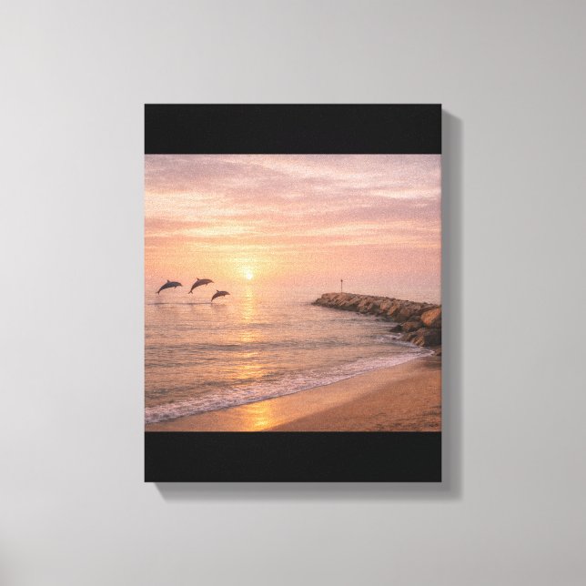 Tableau sur toile Golden Sunset Dolphins Beach | C (Recto)