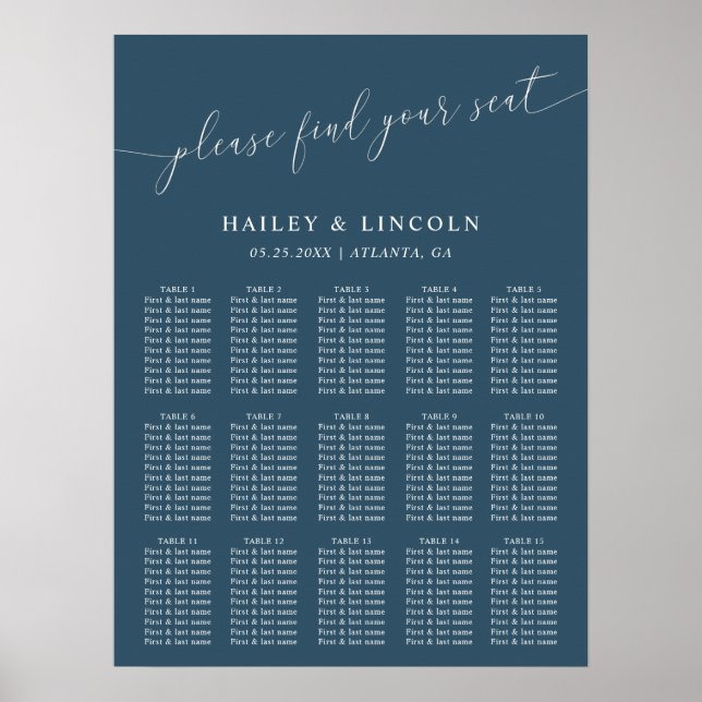 Tableau turquoise minimal de sièges de Mariage (Devant)