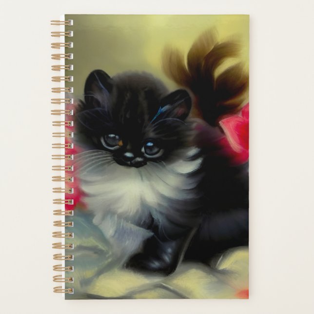 Tableau vintage de chaton noir et blanc (Devant)