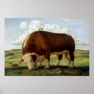 Tableau vintage d'un taureau de Hereford