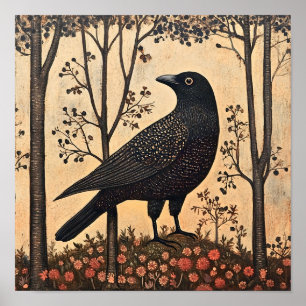 Tableau Whimsical d'oiseaux de corbeau