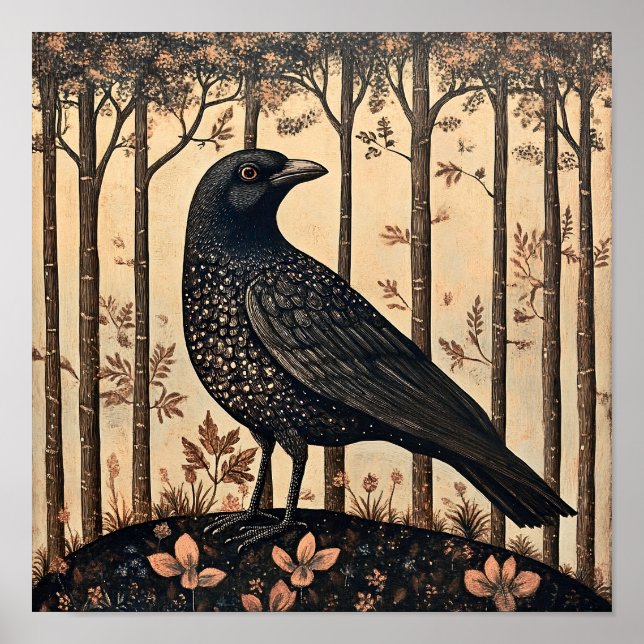 Tableau Whimsical d'oiseaux de corbeau (Devant)