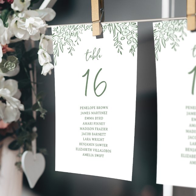 Tableaux de disposition de sièges floraux fantaisi (Sage Hand Drawn Floral Whimsical seating charts)