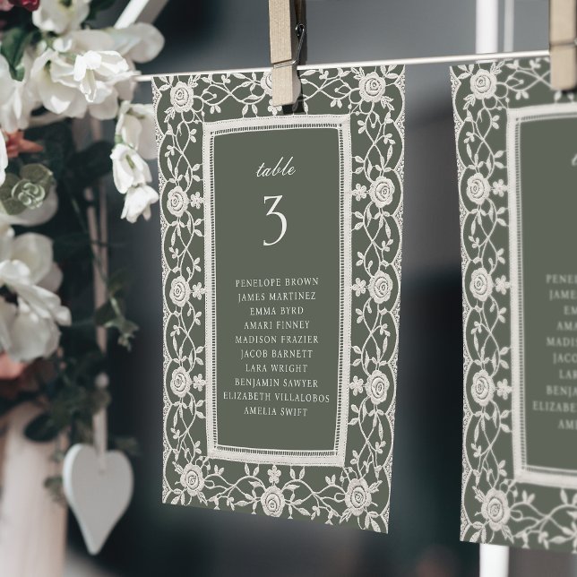 Tableaux de Siège de Mariage en Dentelle Florale V (Sage Floral Vintage Lace Wedding Seating Charts)