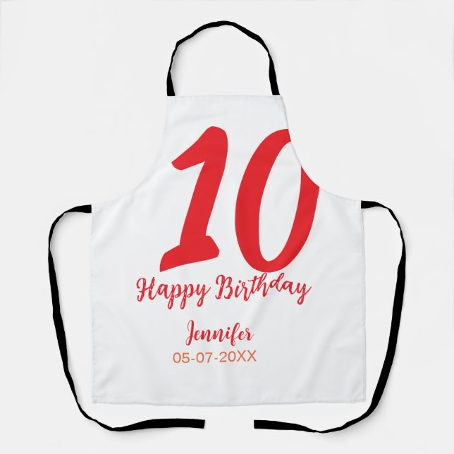 Tablier 10e anniversaire ajouter nom date année rouge modè (Recto)