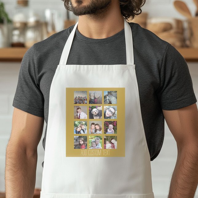 Tablier 12 Collage de photos avec fond doré (Custom Apron with a Photo Collage)