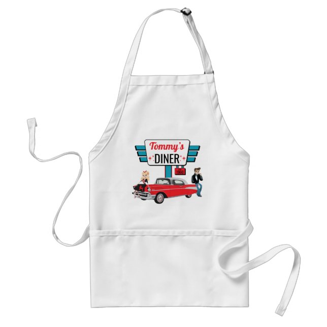 Tablier 1950's Retro Diner Black, Teal, Red Birthday Party (Devant)