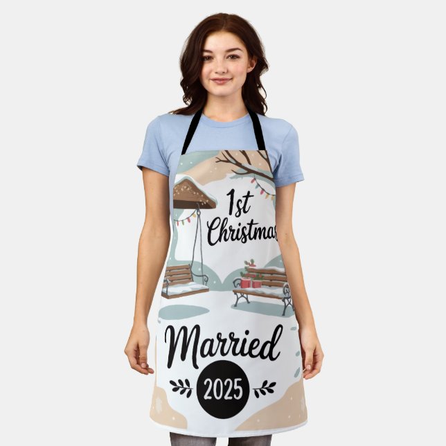Tablier 1er Noël de Mariage 2025 | Scène hivernale rustiqu (Porté)