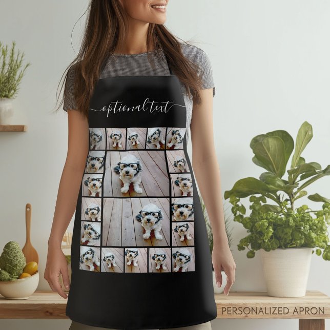 Tablier 20 Photo Collage Nom du script noir blanc (Personalized Apron)