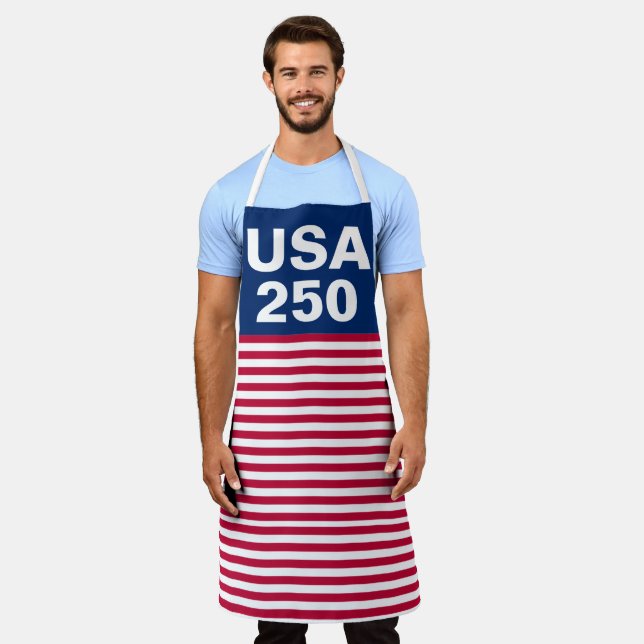 Tablier 250 Rouge Blanc et Bleu Anniversaire USA (Porté)