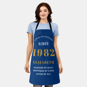 Tablier 40e anniversaire 1982 Elégant blanc Bleu Or
