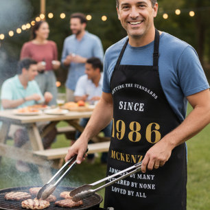 Tablier 40e anniversaire 1985 Nom Chic Elegant Black Gold