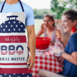 Tablier 4 juillet barbecue barbecue maître barbecue rouge<br><div class="desc">Moderne,  rouge,  blanc et bleu marine 4 juillet patriotique élégant barbecue grill tablier maître avec étoiles,  rayures,  feux d'artifice,  et affiche style drapeau américain.</div>