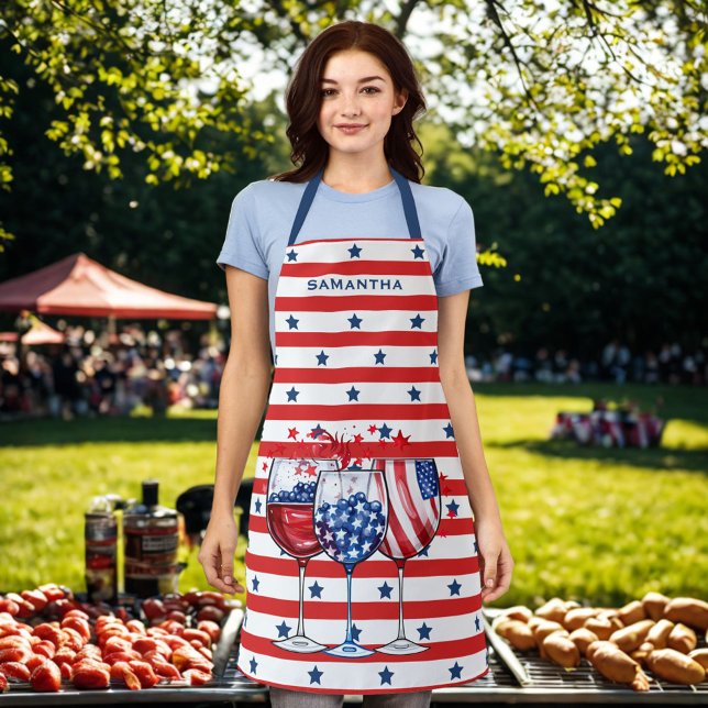 Tablier 4 juillet Cocktails Red & White Stripes Blue Stars (Créateur téléchargé)