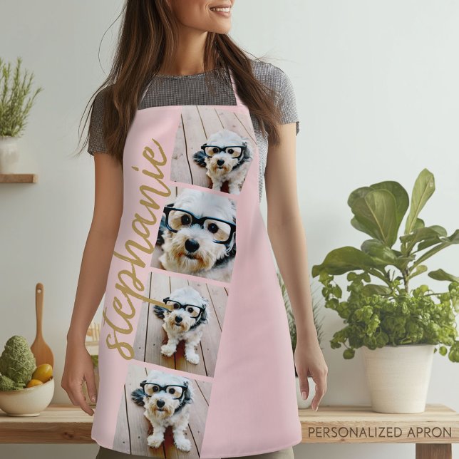 Tablier 4 Photo Film Strip Collage Script Nom de l'or roui (Personalized Apron)