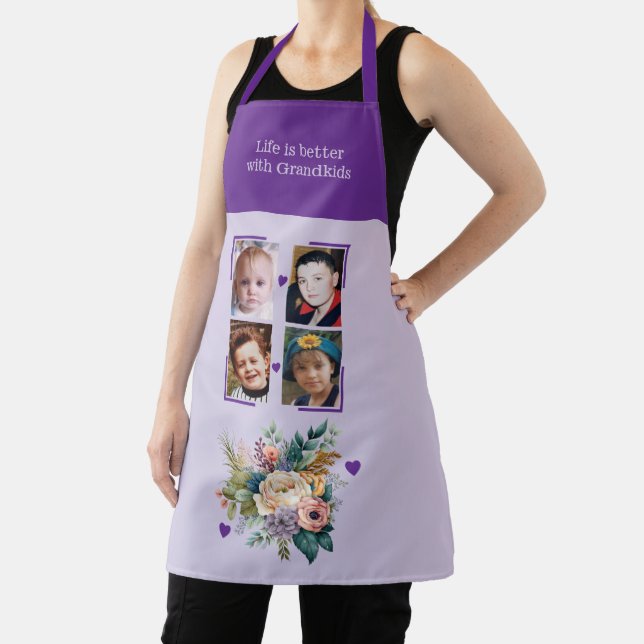 Tablier 4 photos grandchildren floral purple (Insitu)
