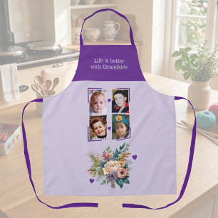 Tablier 4 photos petits-enfants floral pourpre
