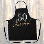 Tablier 50 et fabuleux Black moderne 50e anniversaire<br><div class="desc">50 et fabuleux moderne Black 50th Birthday Apron. Trendy dire 50 et fabuleux pour une femme. L'arrière - plan est noir et le texte est dans les couleurs tendance blanc et doré. Customisez le tablier avec le numéro d'âge.</div>