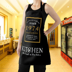 Tablier 50e anniversaire 1974 Nom Elegant Black Gold Chic