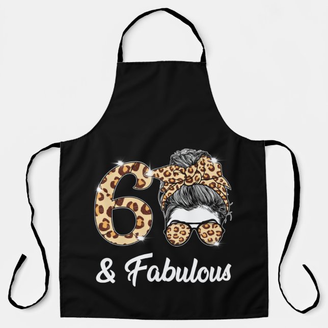 Tablier 60 ans Fabuleux Messy Bun Leopard 60e naissance (Recto)