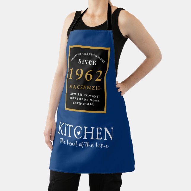 Tablier 60e anniversaire 1962 Nom Elegant Black Gold Blue (Insitu)